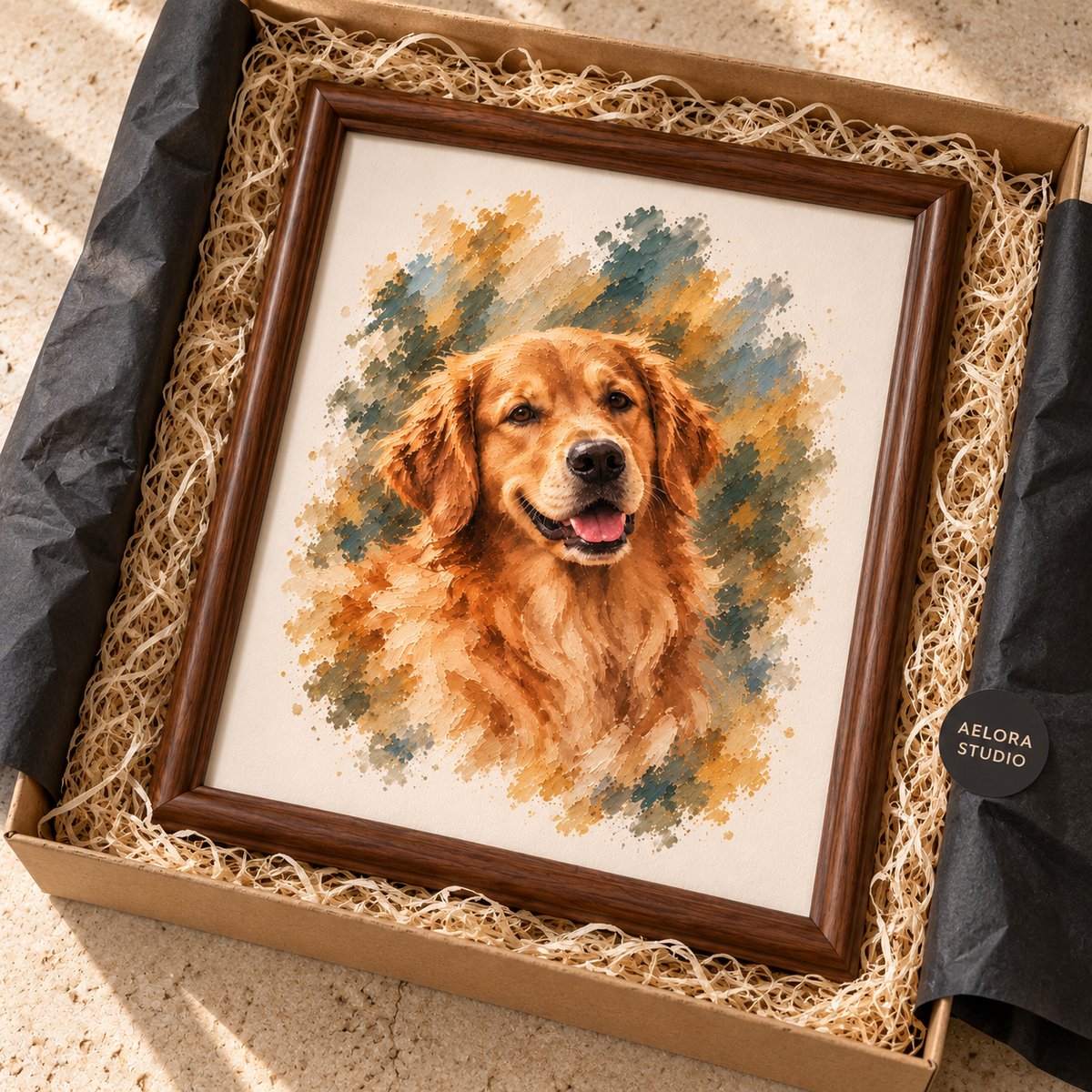 Custom Framed Dog Portrait from Your Photo – Gift-Wrapped