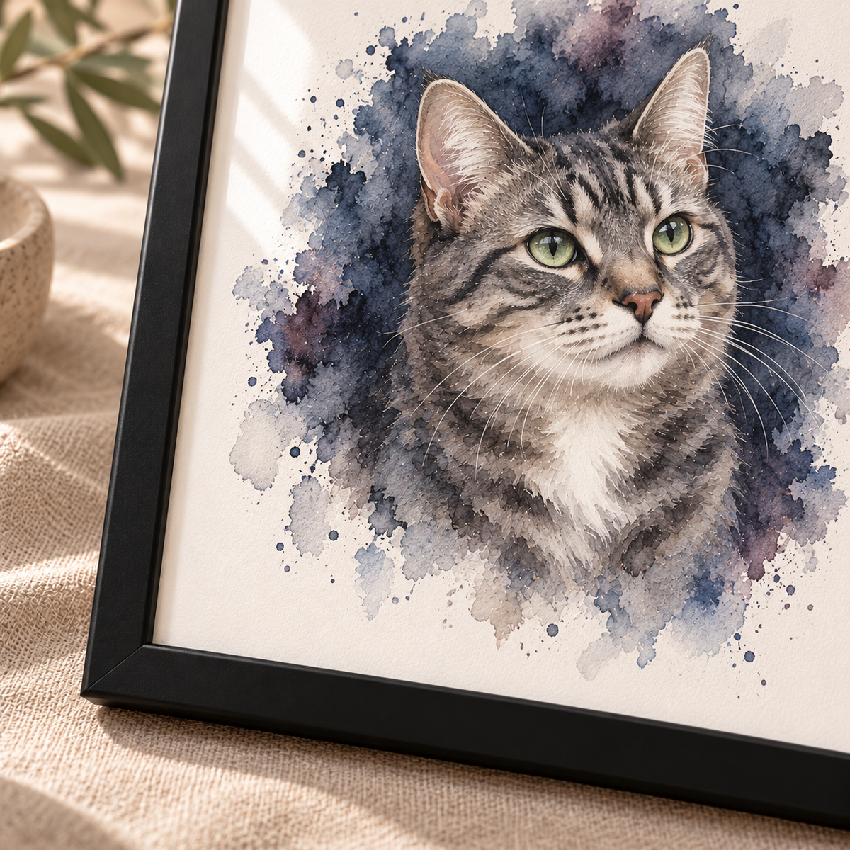 Custom Framed Cat Portrait from Your Photo – Gift-Wrapped