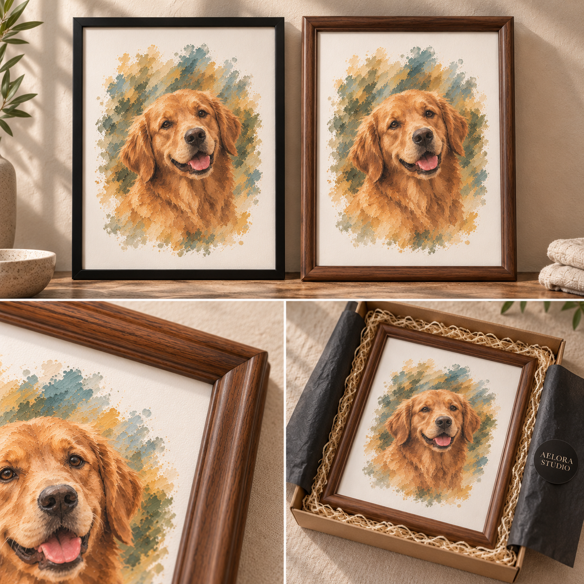 Custom Framed Dog Portrait from Your Photo – Gift-Wrapped