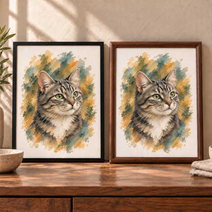 Custom Framed Cat Portrait from Your Photo – Gift-Wrapped