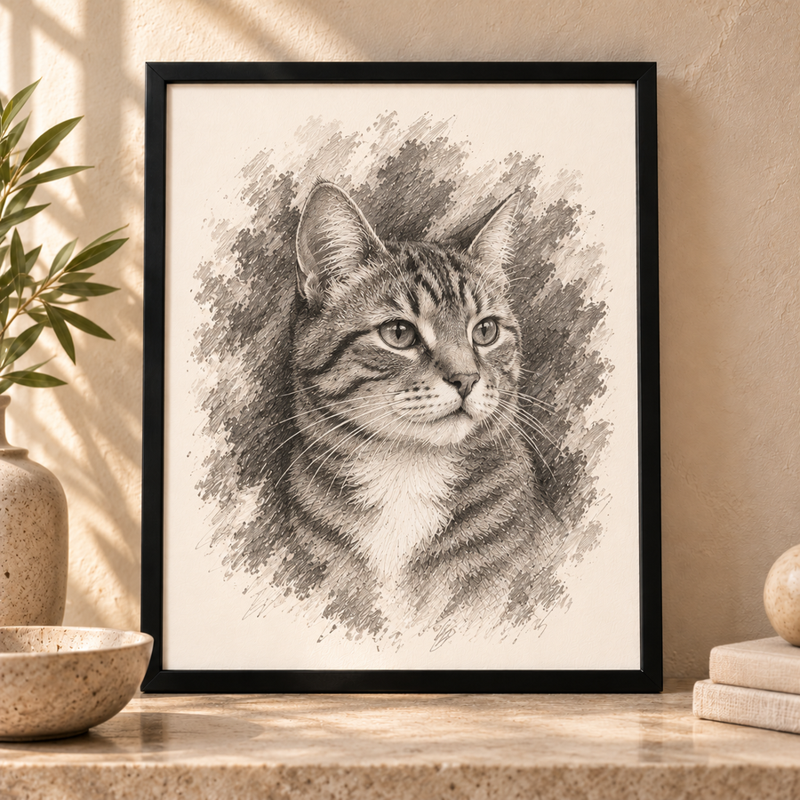 Custom Framed Cat Portrait from Your Photo – Gift-Wrapped