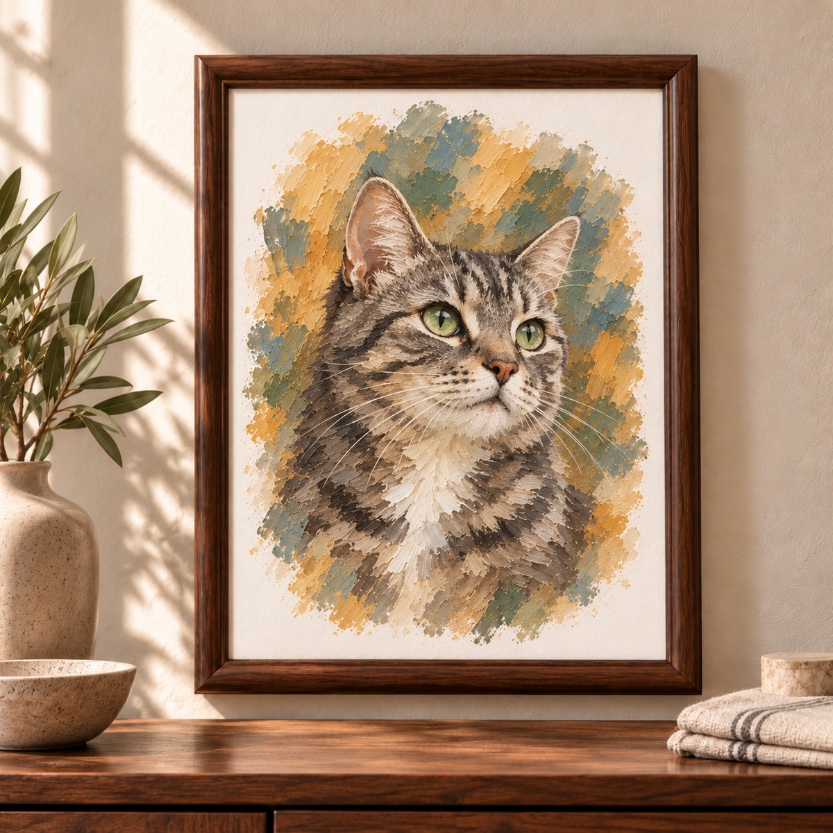 Custom Framed Cat Portrait from Your Photo – Gift-Wrapped