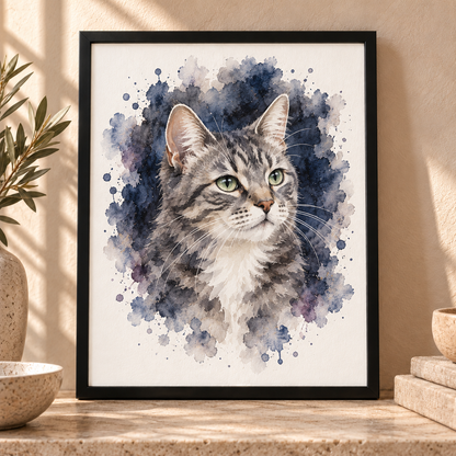 Custom Framed Cat Portrait from Your Photo – Gift-Wrapped