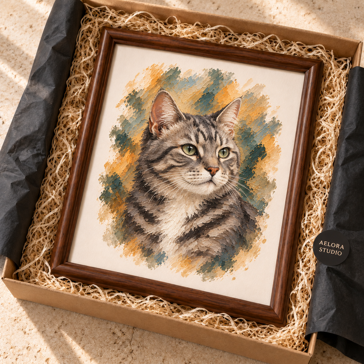 Custom Framed Cat Portrait from Your Photo – Gift-Wrapped